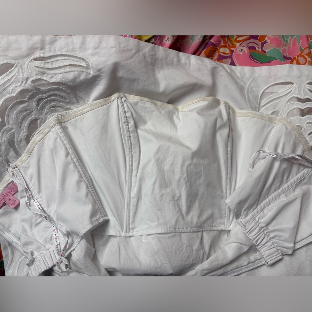 EUC Lilly Pulitzer Betsey white floral cutout embroidered strapless dress 10 - Picture 8 of 9